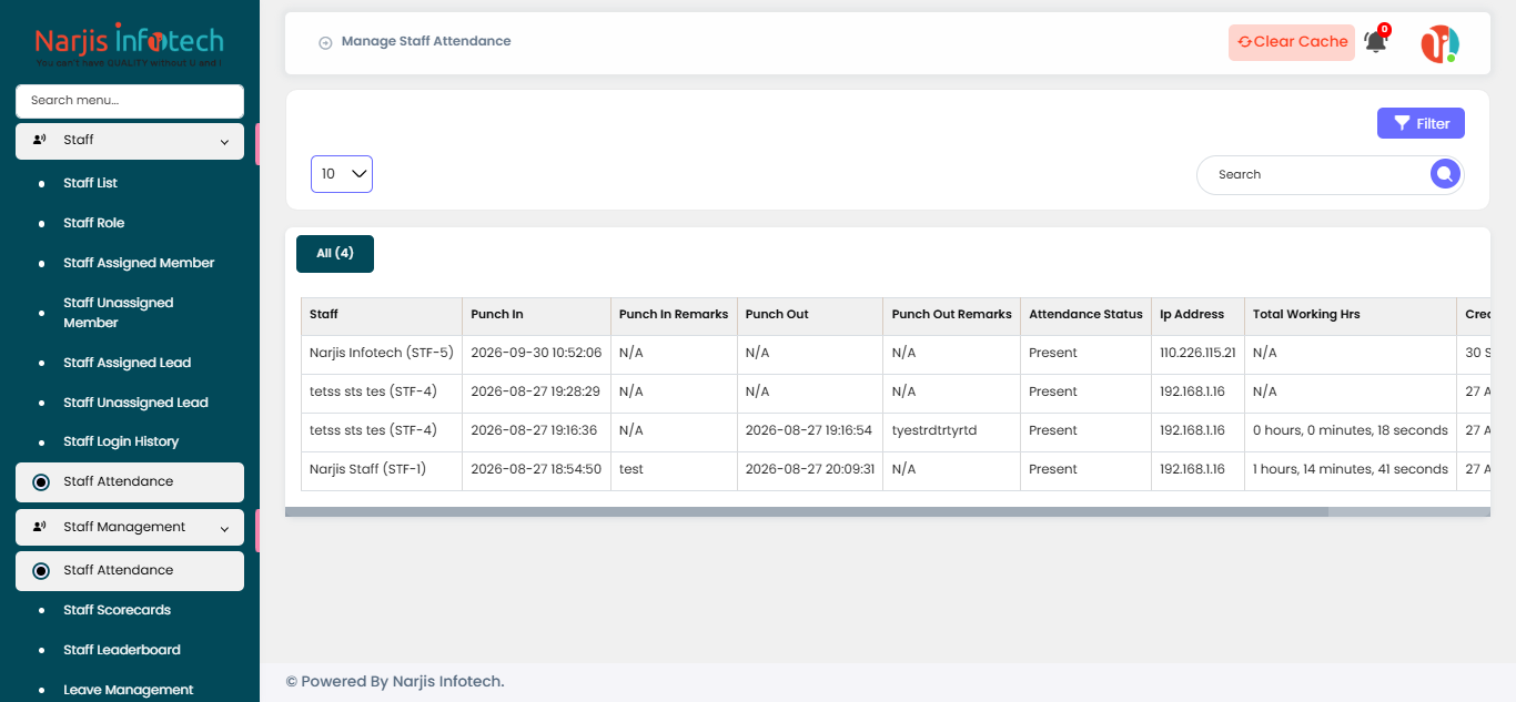 Staff Attendance Management – screen