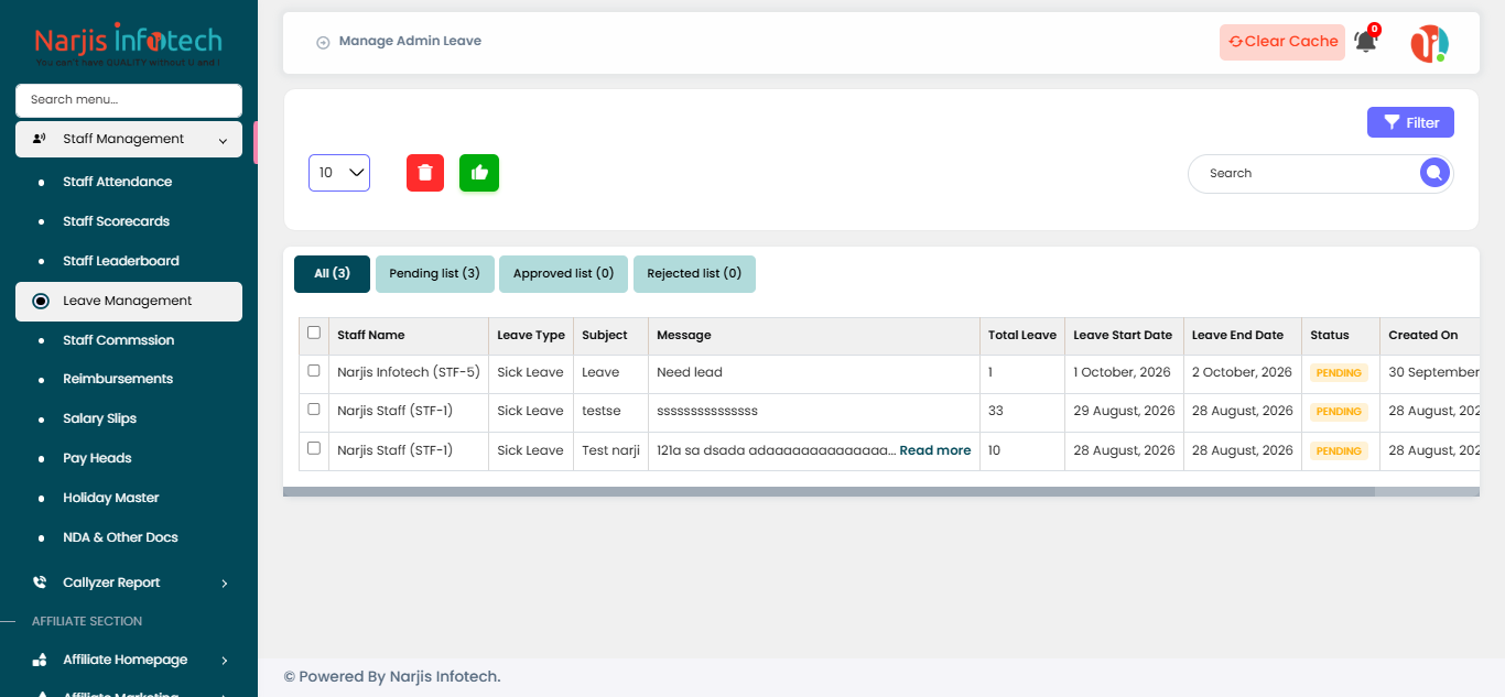 Leave Management – screen