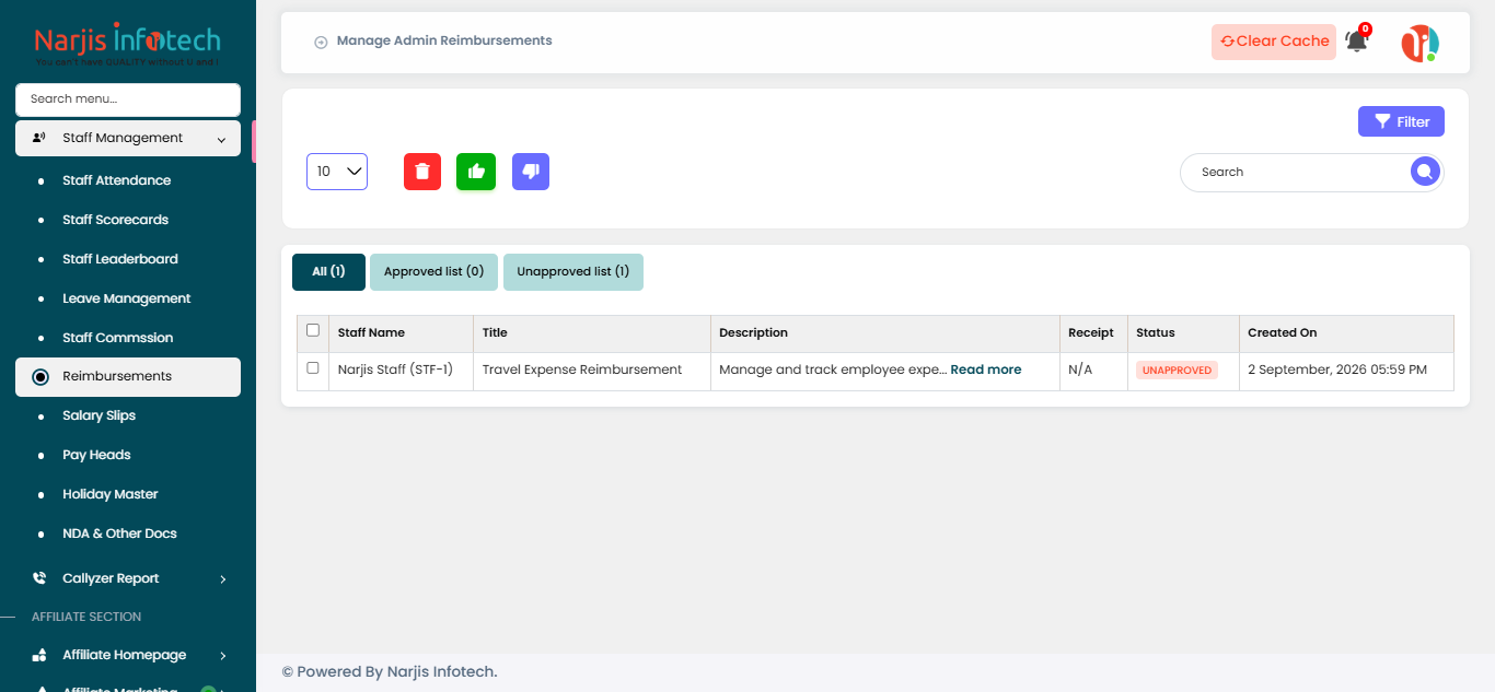 Reimbursements – screen
