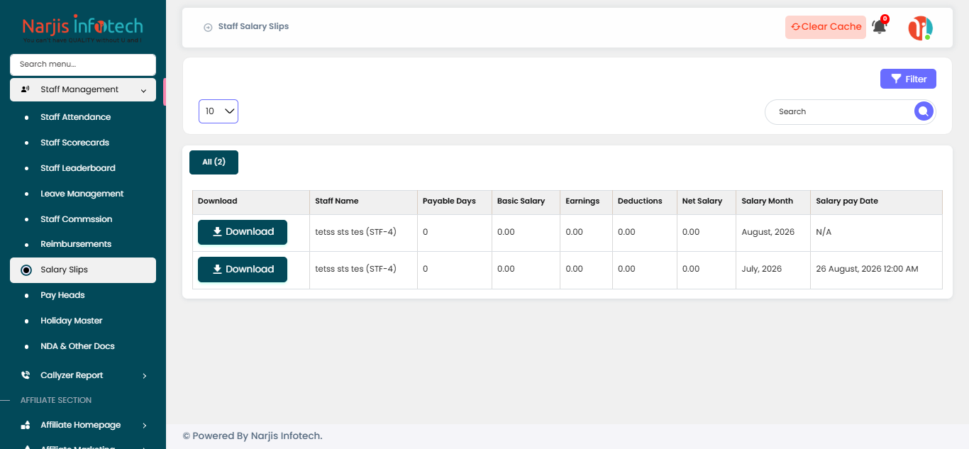 Salary Slips – screen