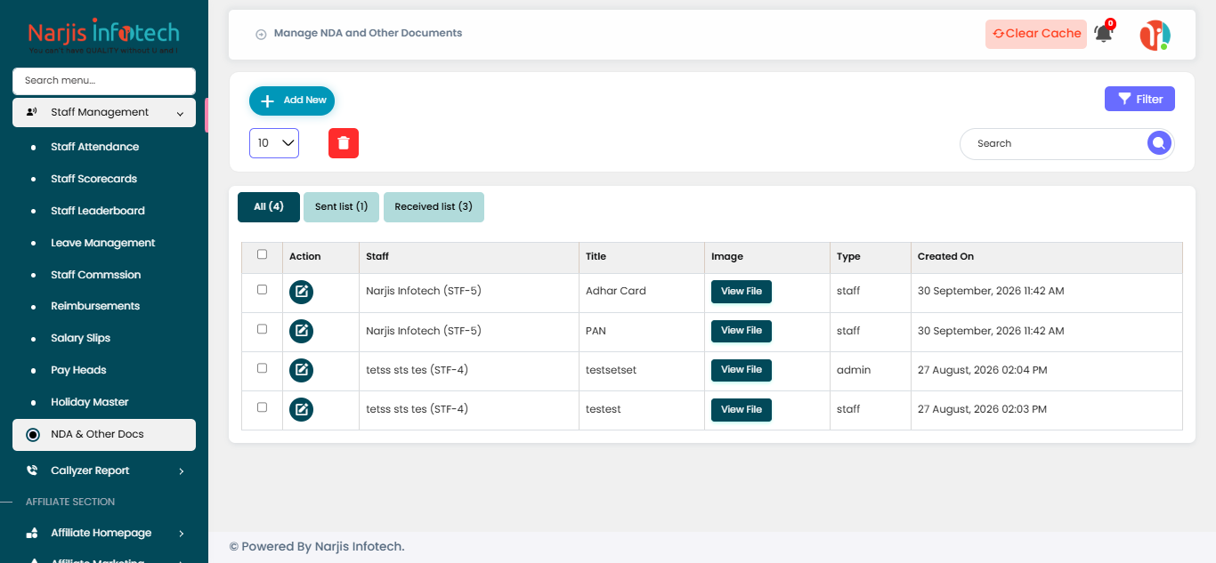 NDA and Other Documents – screen
