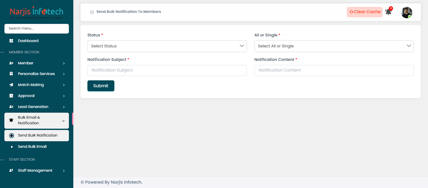 Staff Dashboard (Panel) – screen