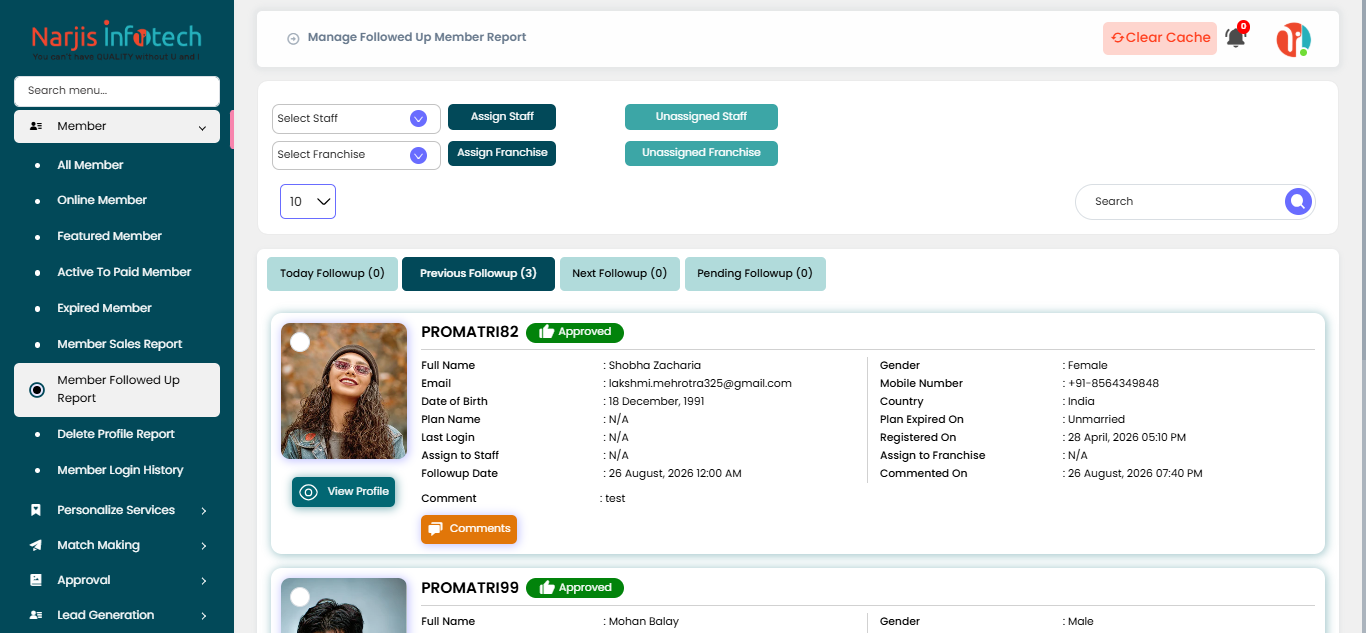 Member Followed Up Report – screen