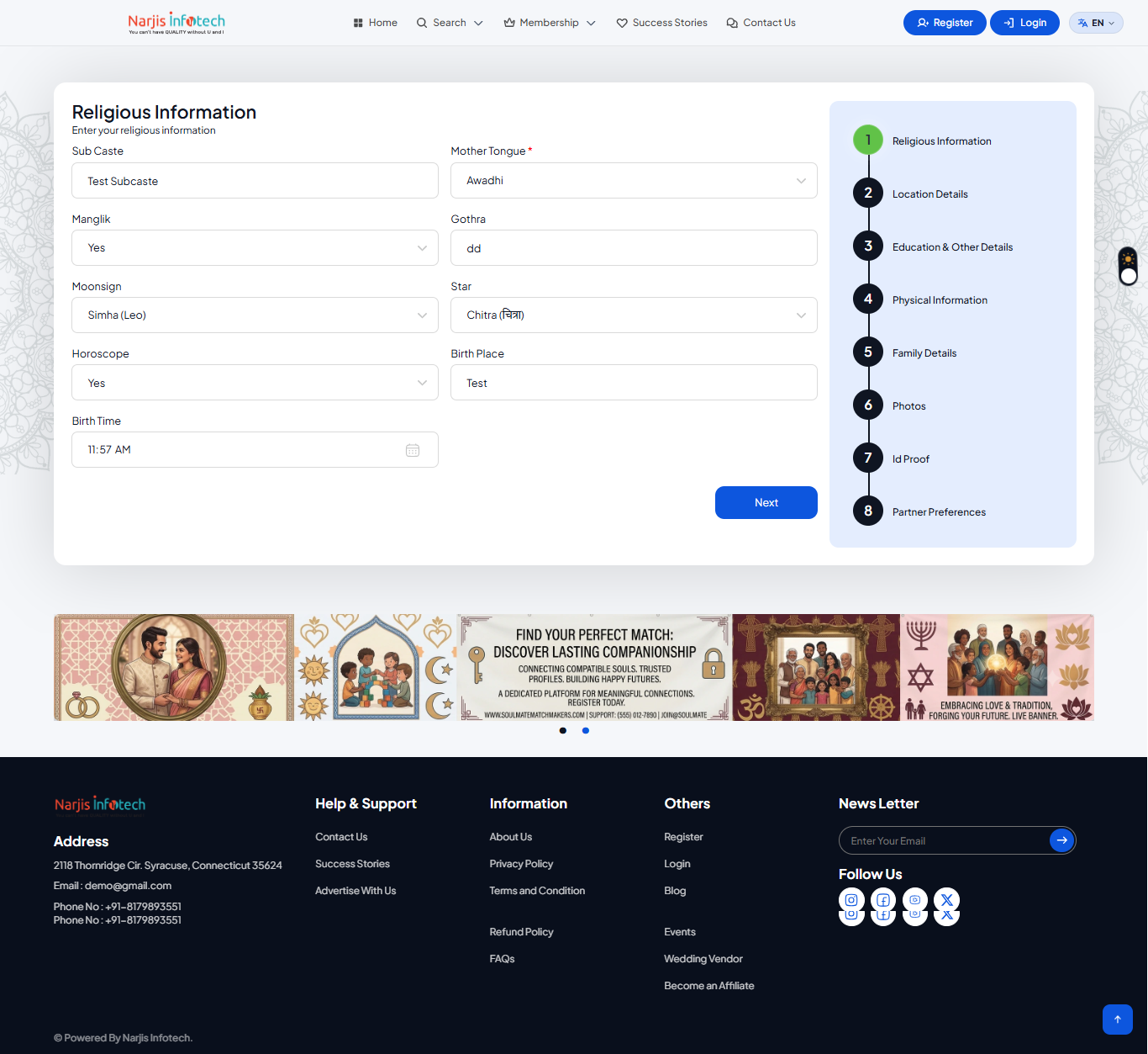 Registration – Create New Account – form fields
