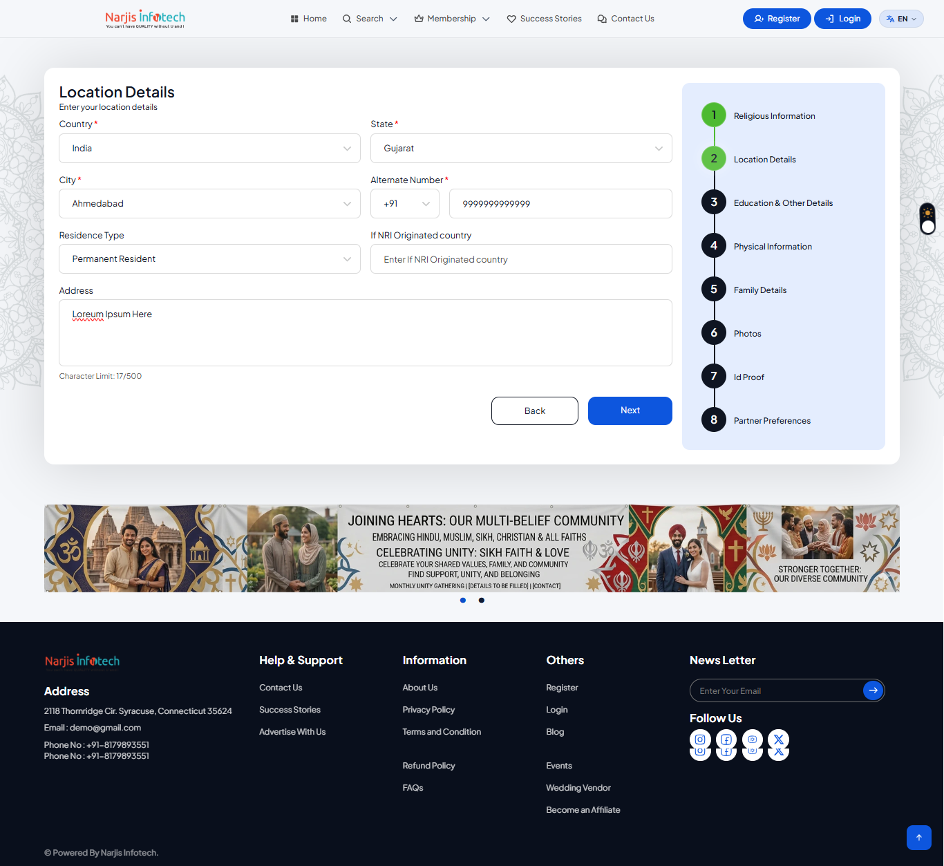 Registration – Create New Account – form fields