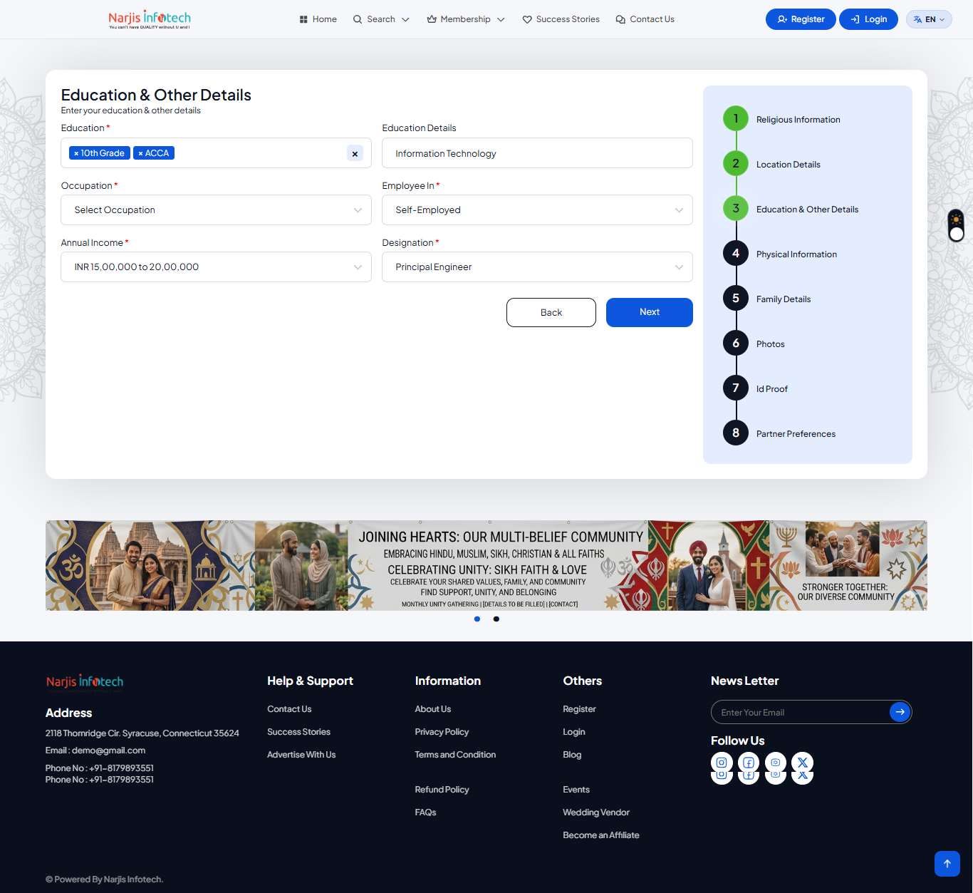 Registration – Create New Account – form fields