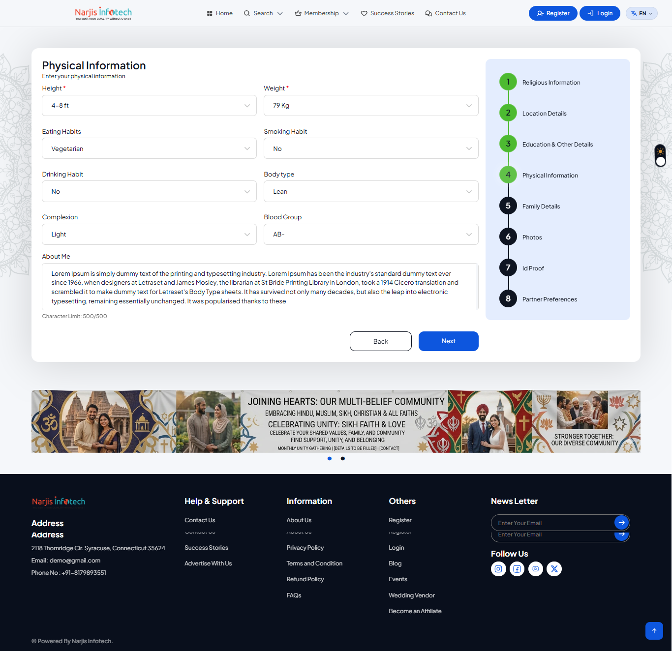 Registration – Create New Account – form fields