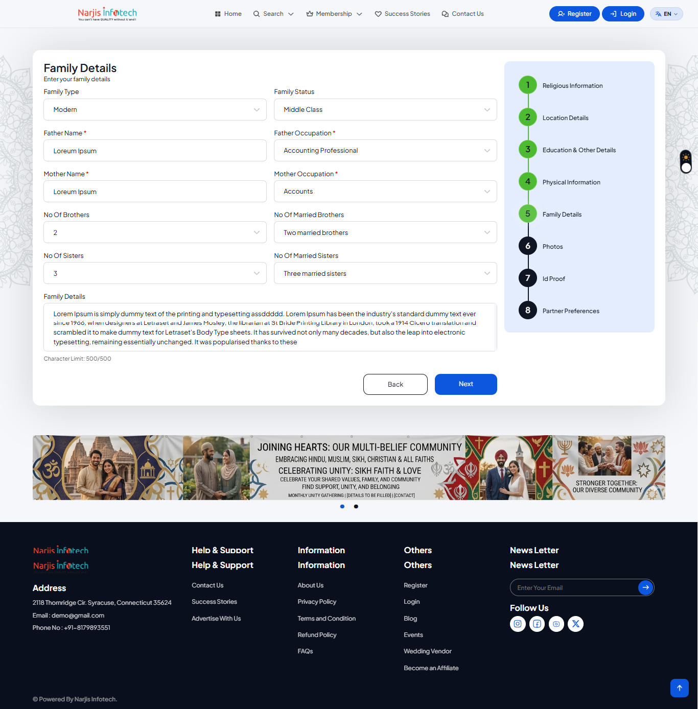 Registration – Create New Account – form fields