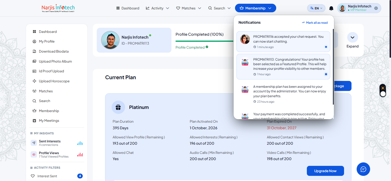 Notifications – screen