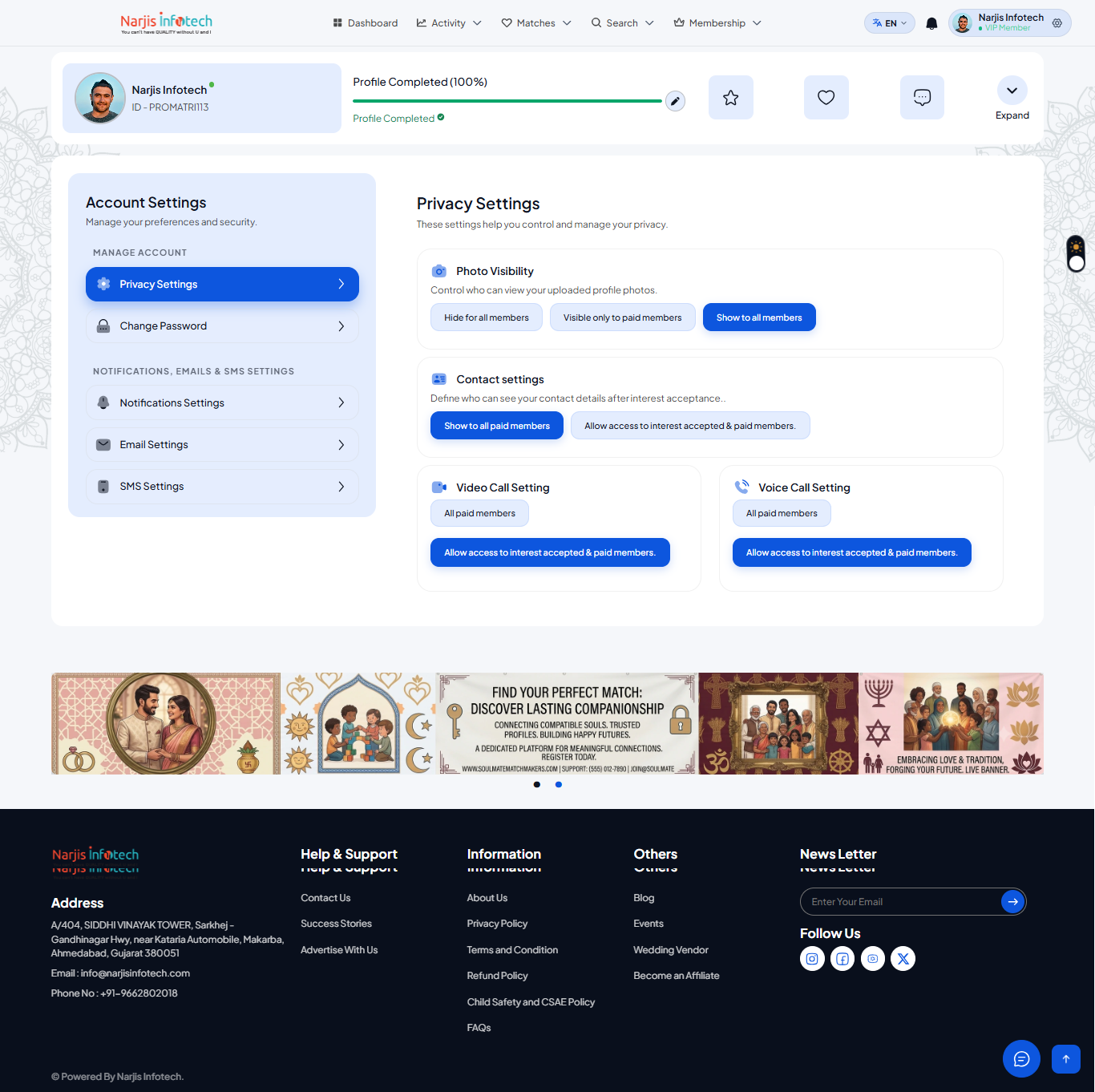 Privacy Settings – screen