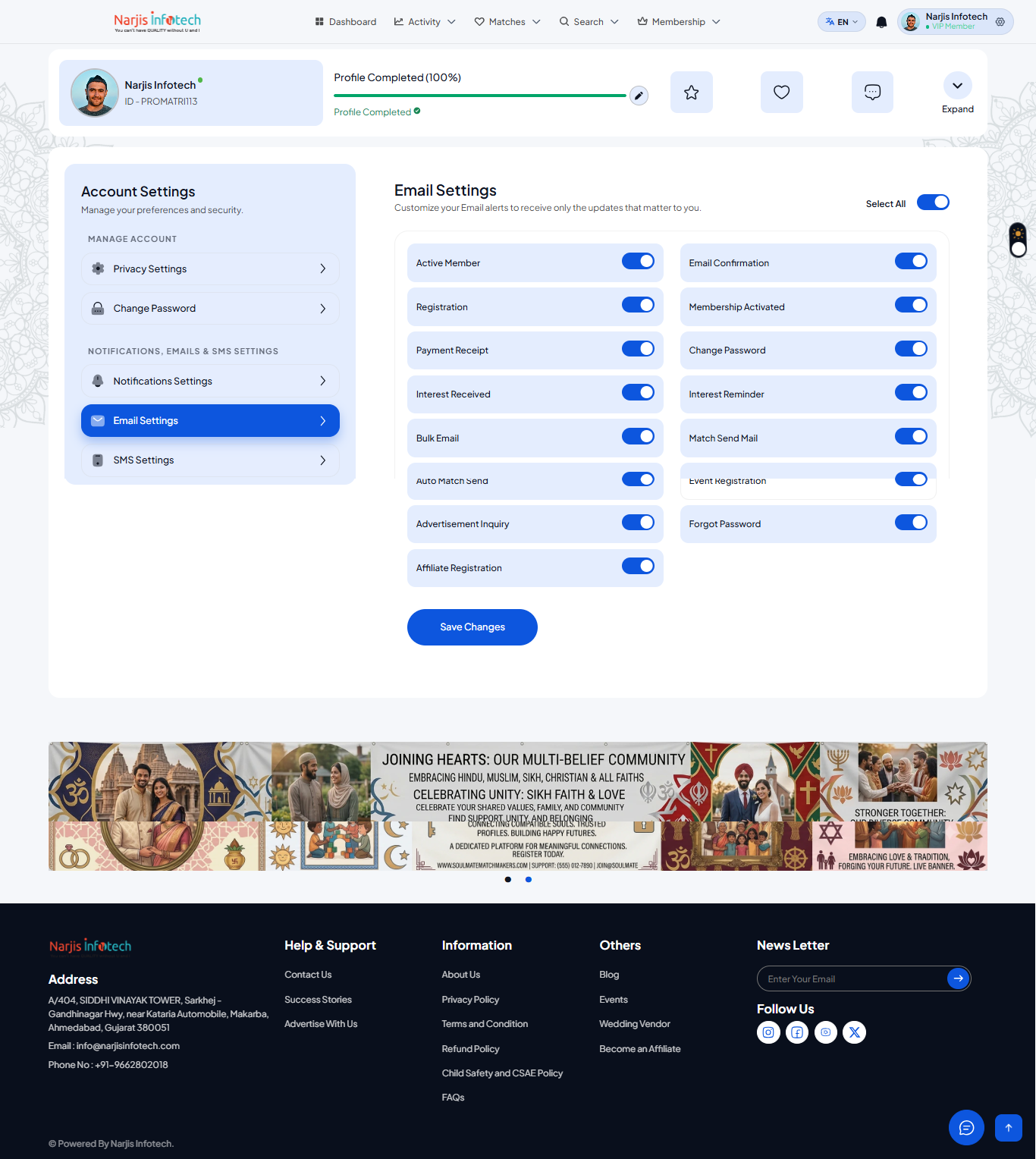 Email Settings – screen