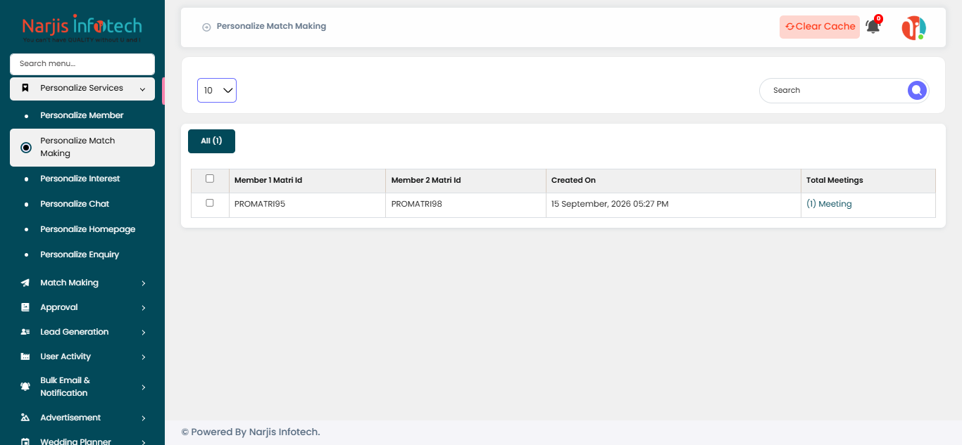 Personalize Match Making – screen