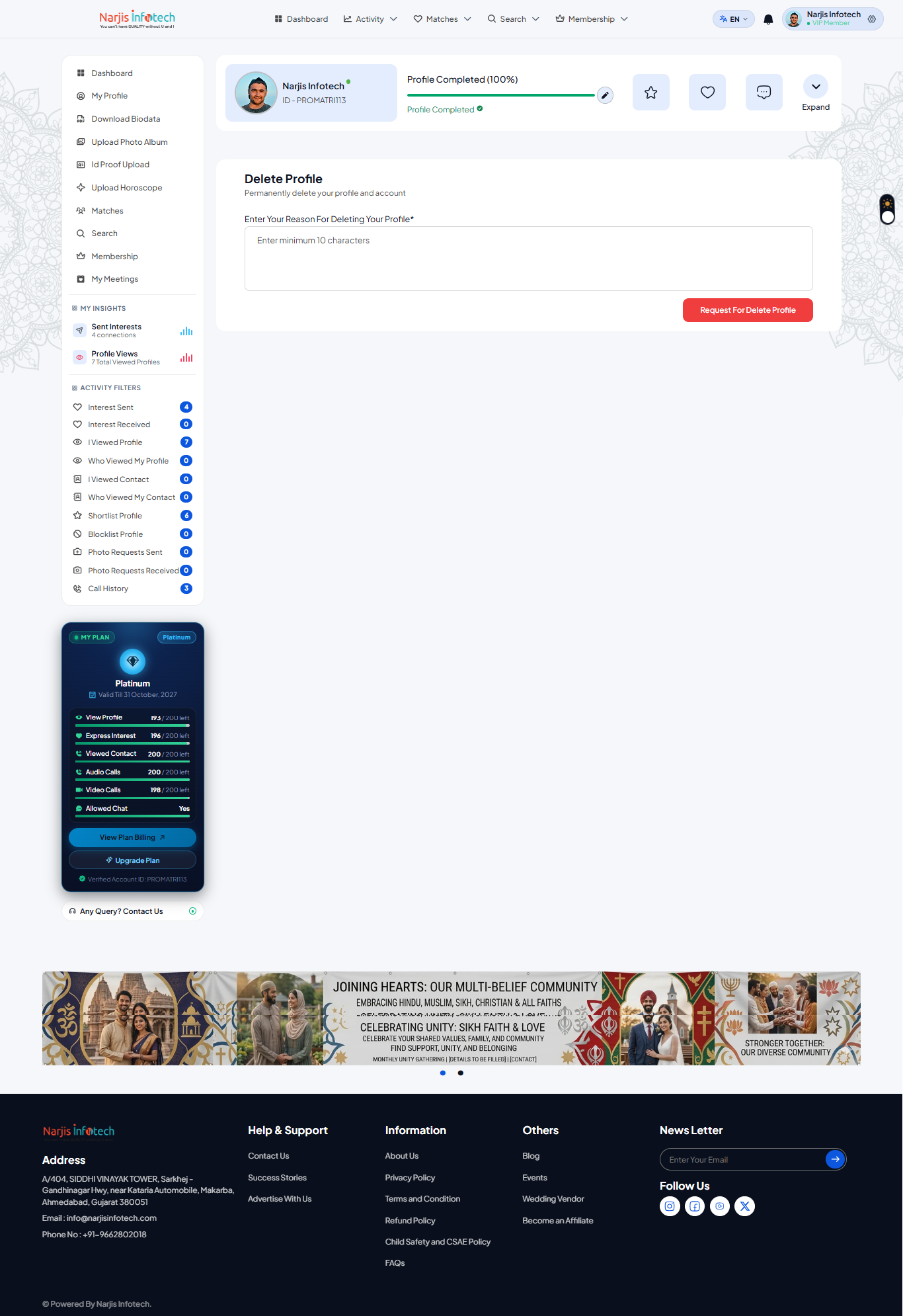 Delete Profile – screen