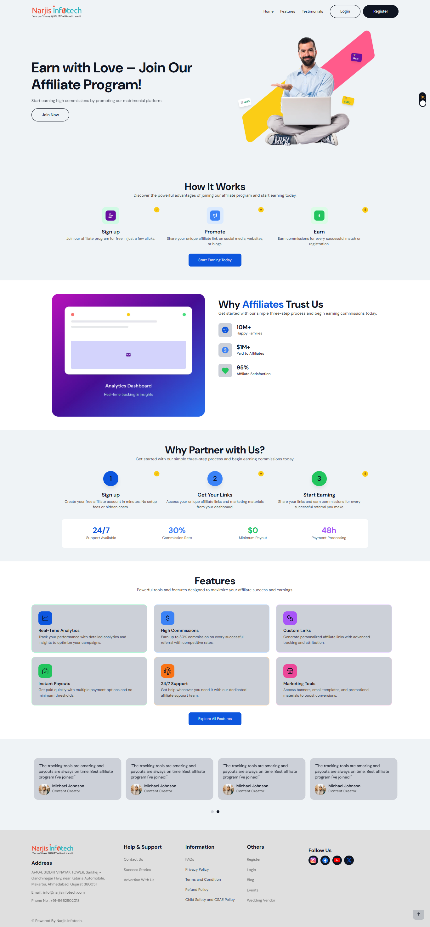 Affiliate Homepage – screen