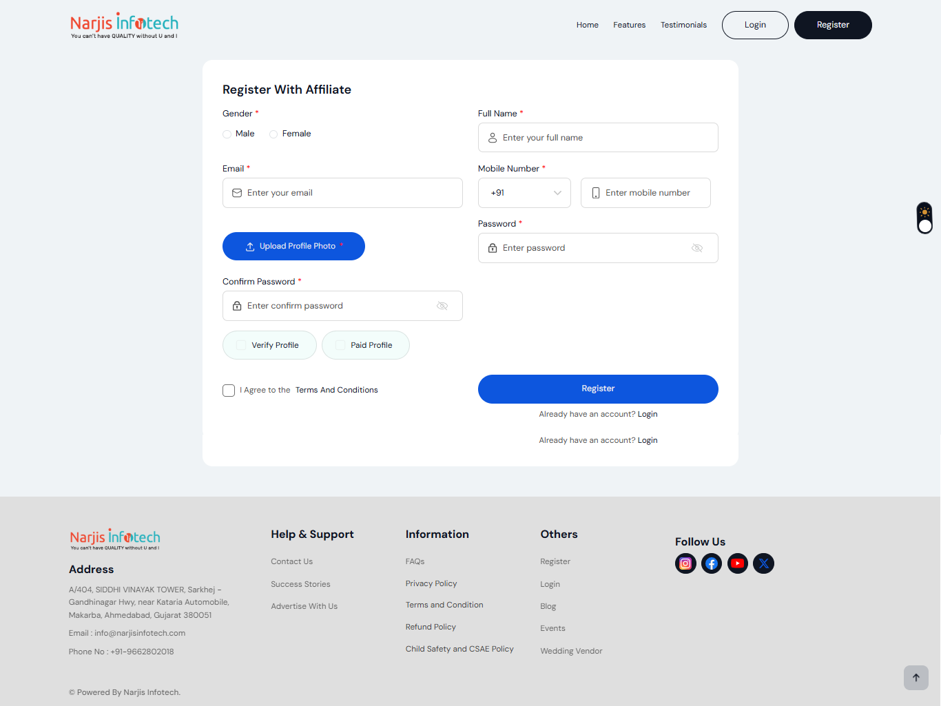 Affiliate Registration Form – screen