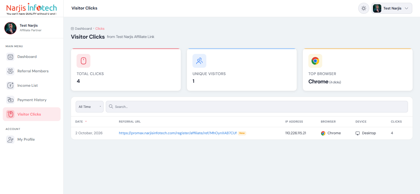 Visitor Clicks – screen
