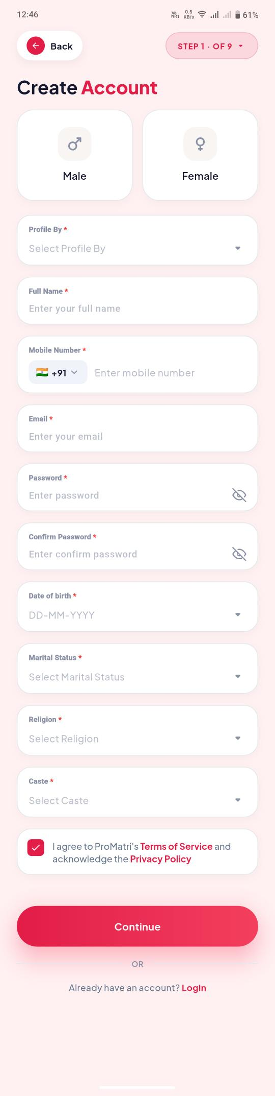 Quick Registration – screen