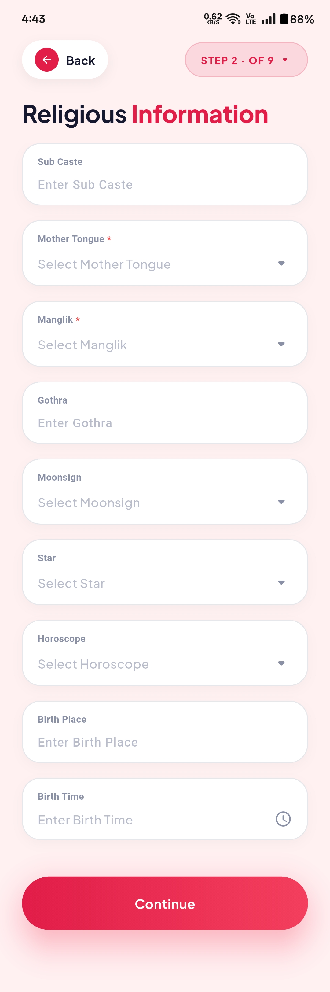 Quick Registration – form fields