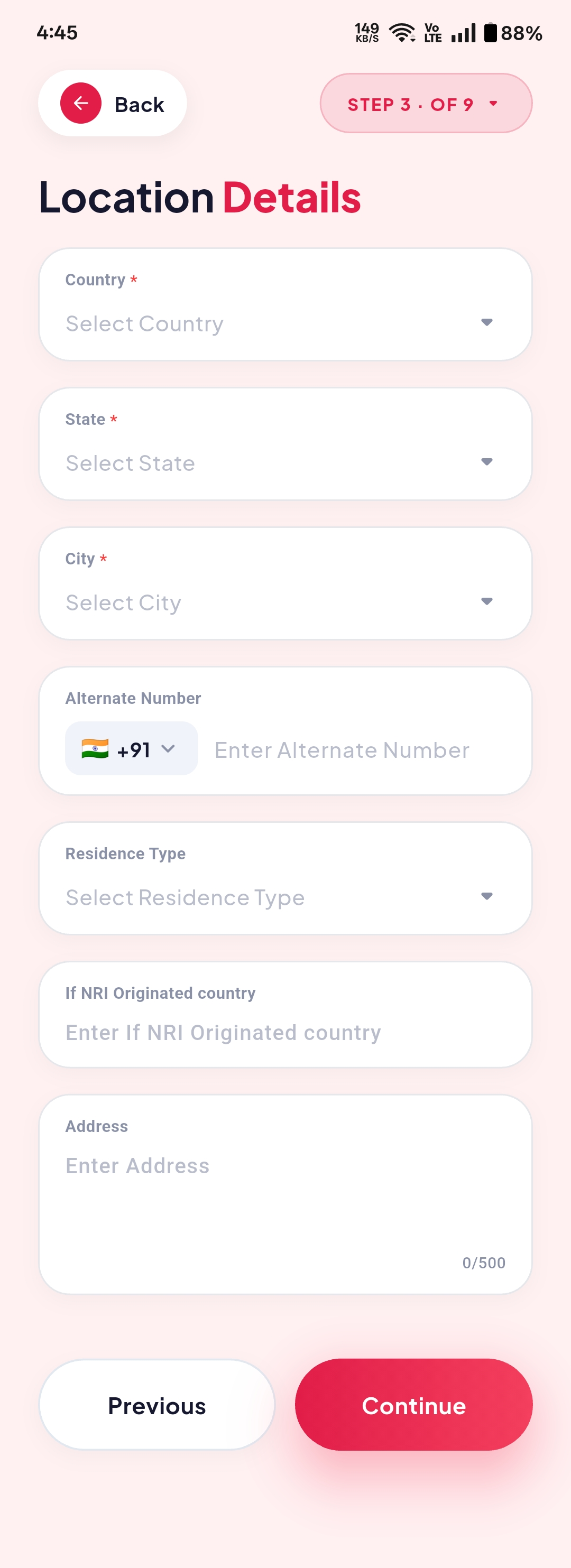 Quick Registration – form fields