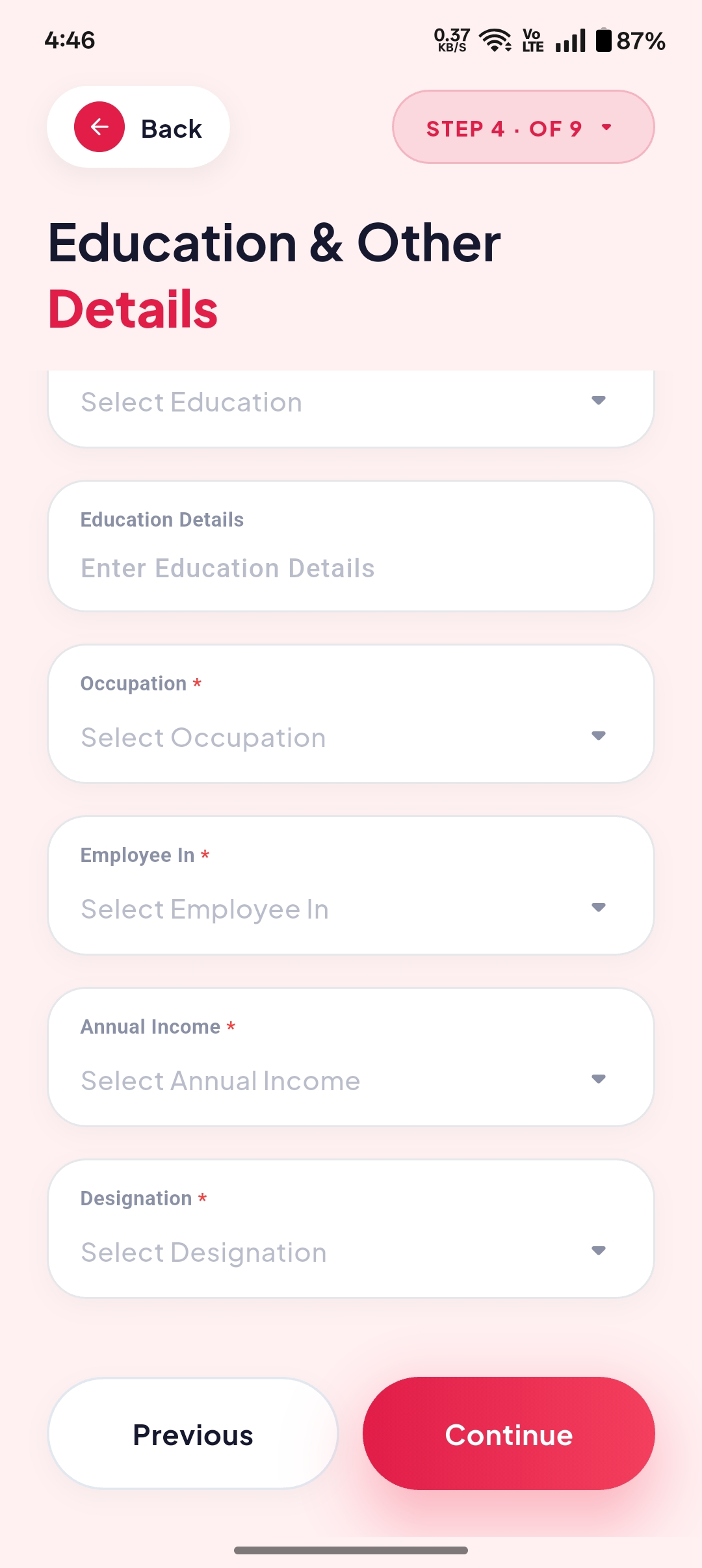 Quick Registration – form fields