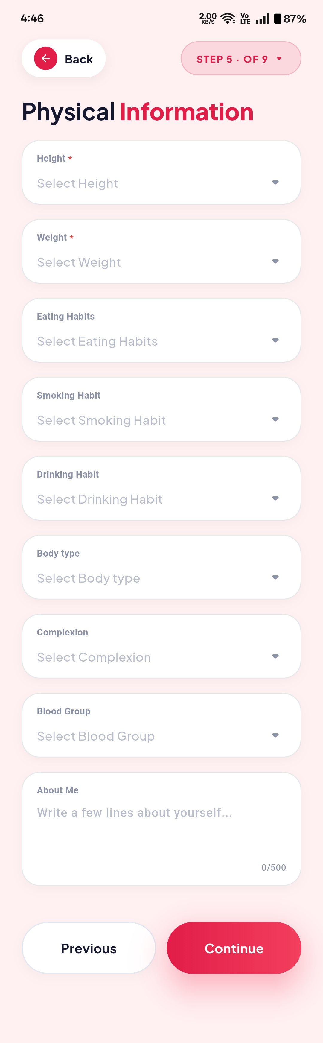 Quick Registration – form fields