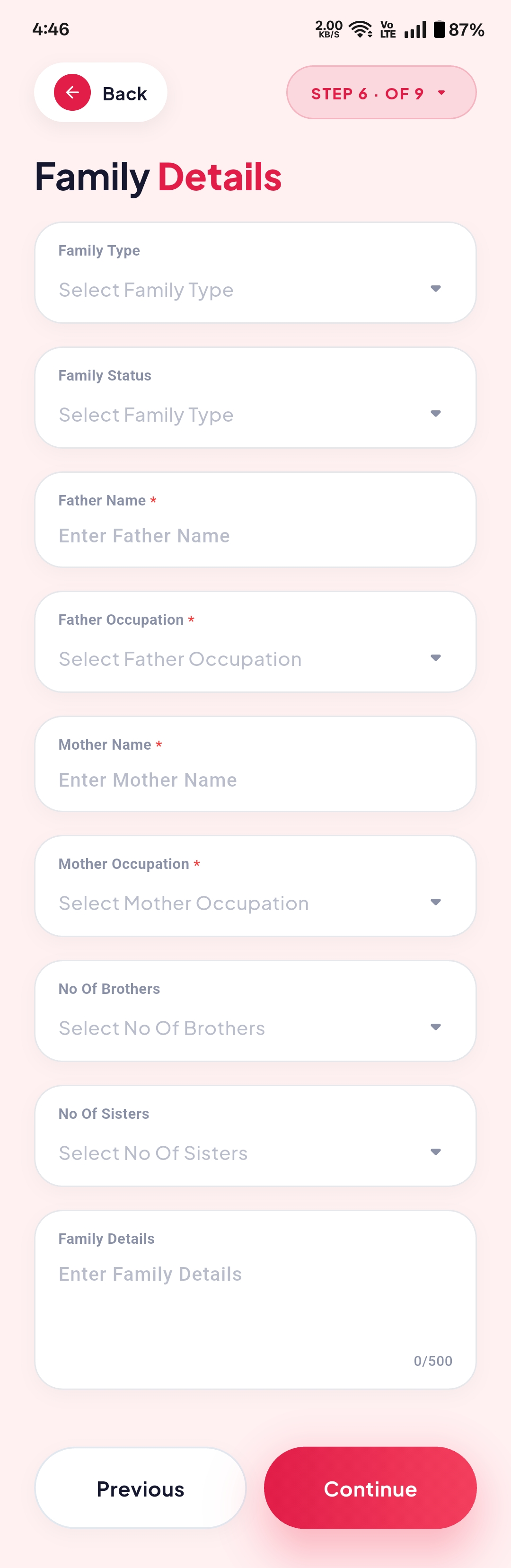 Quick Registration – form fields
