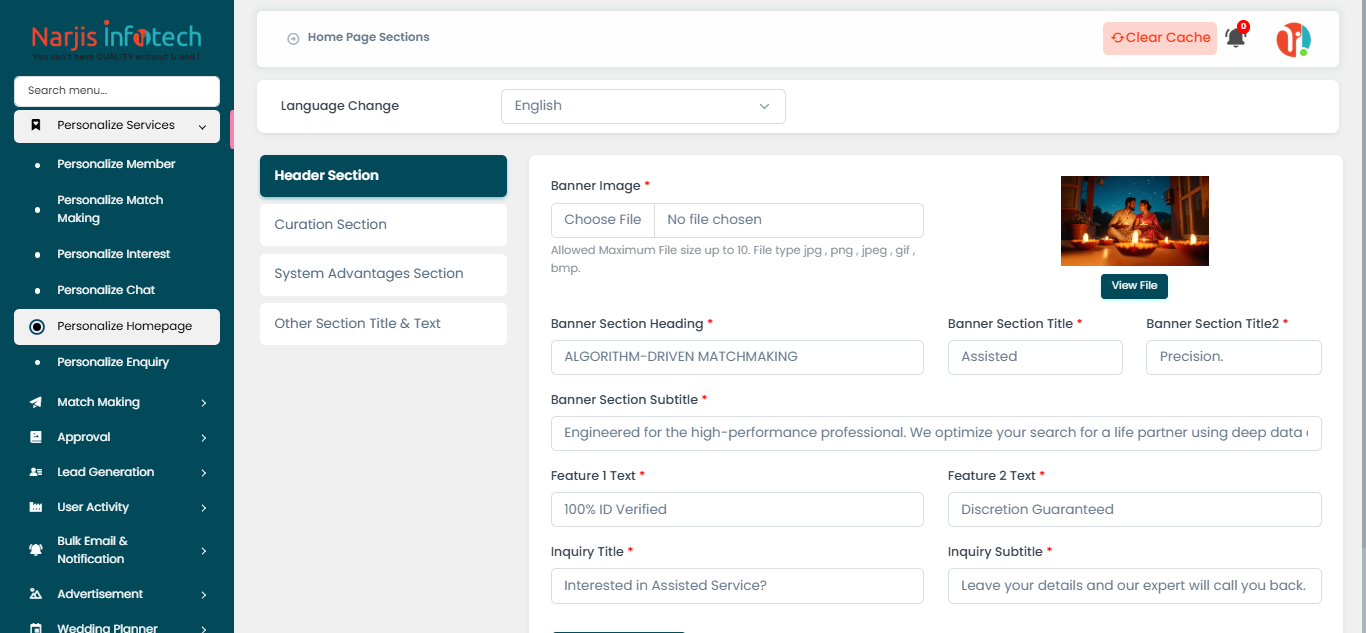 Personalize Homepage – screen