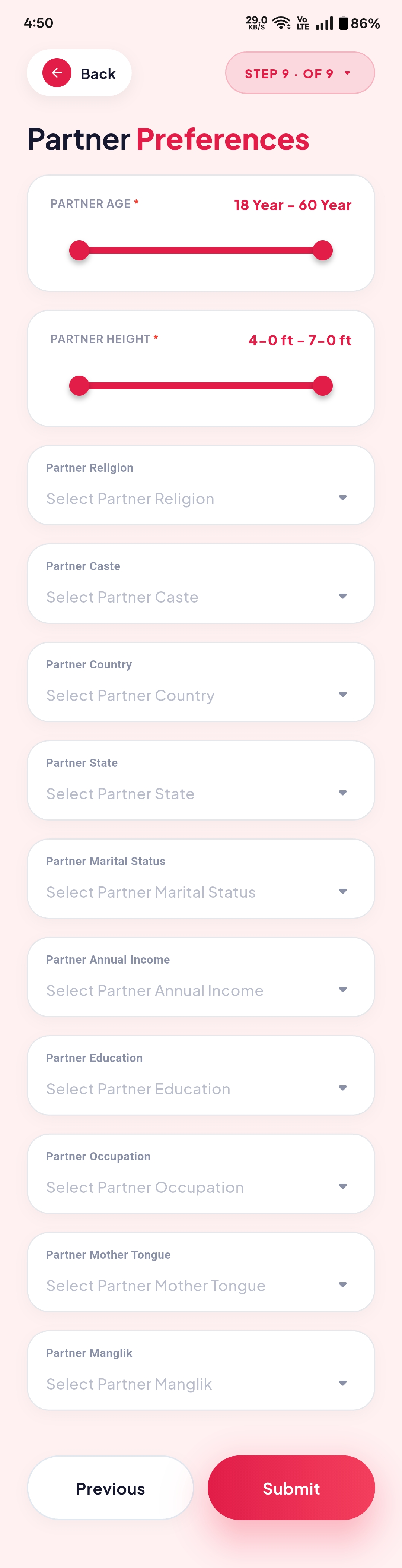 Quick Registration – form fields