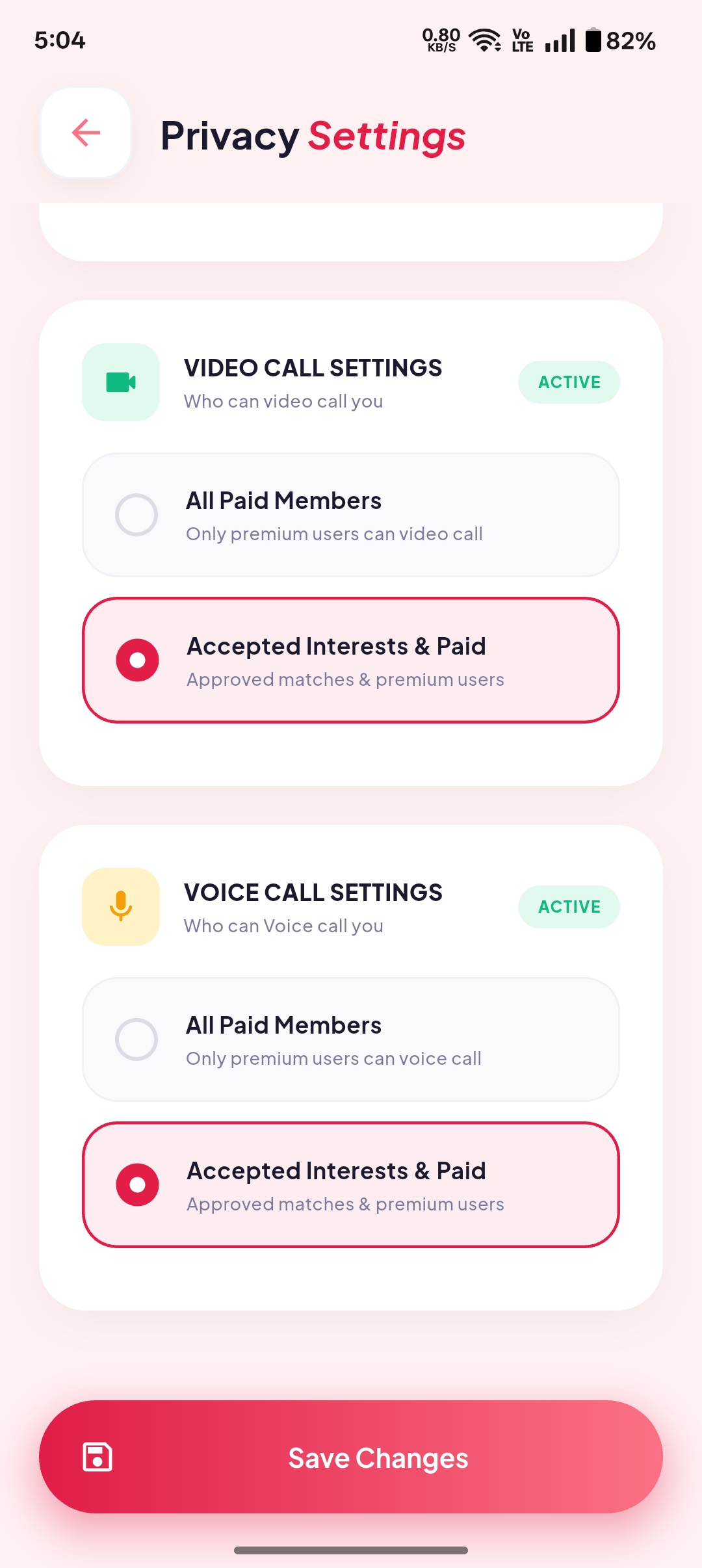 Privacy Settings – screen