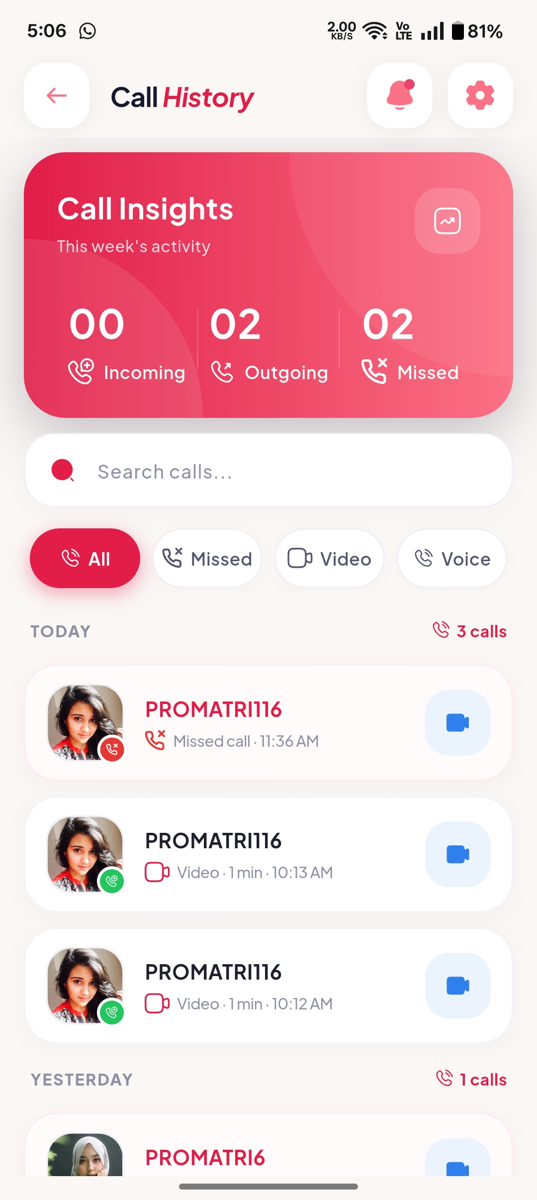 Voice & Video Calling Flow – screen