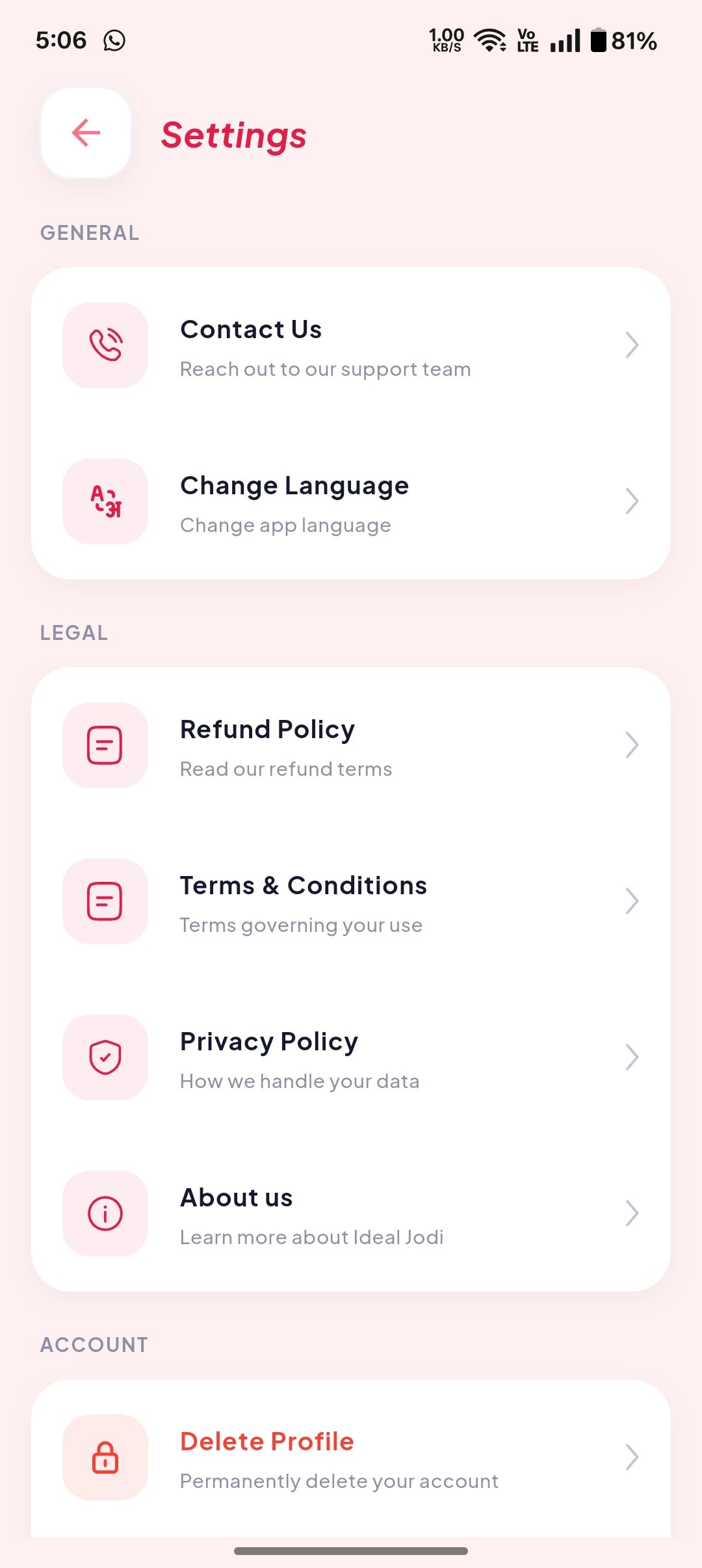 Settings – screen