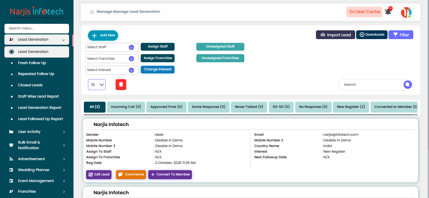 Lead Generation – screen