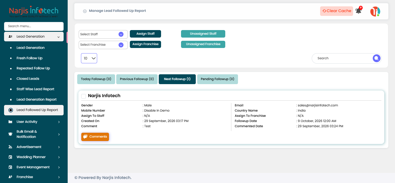 Lead Followed Up Report – screen