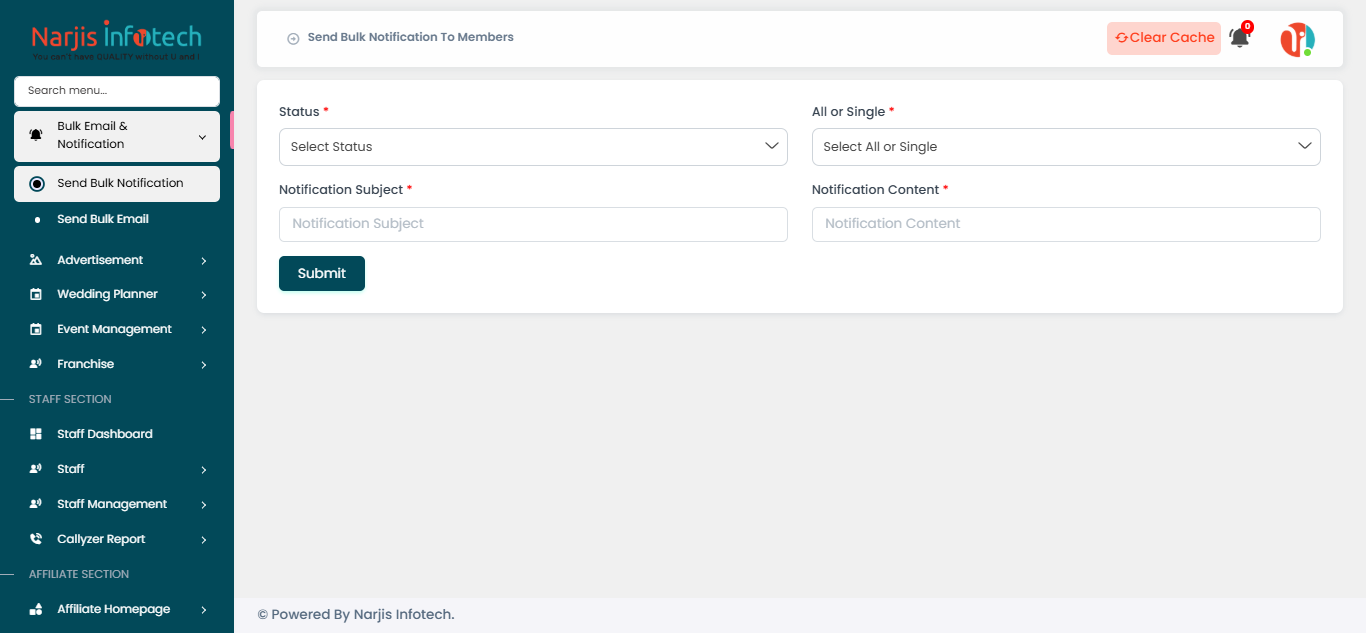 Send Bulk Notification – screen