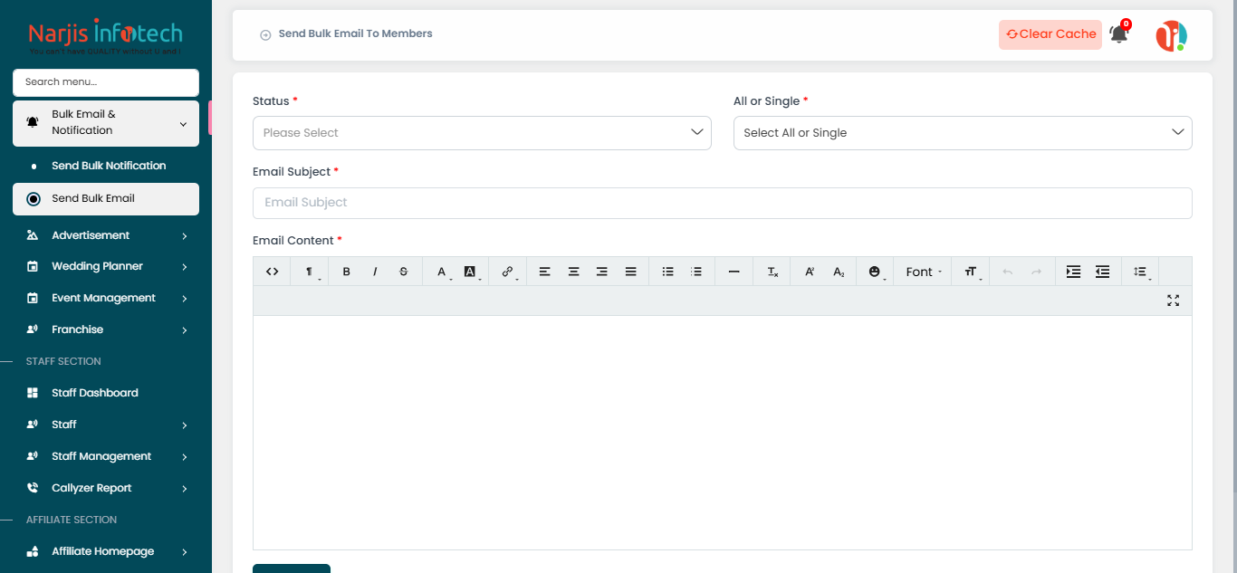 Send Bulk Email – screen