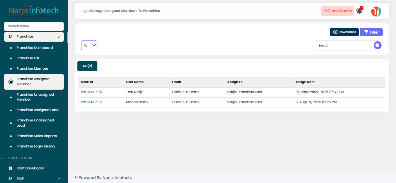 Franchise Assigned Member – screen