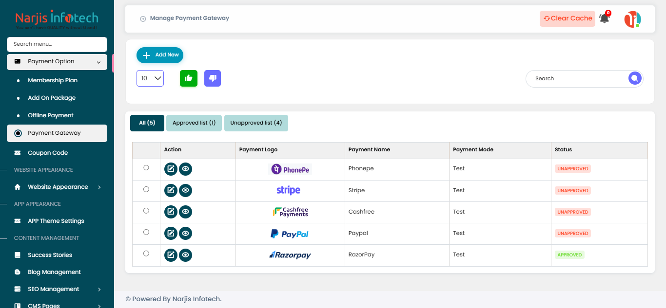 Payment Gateway – screen
