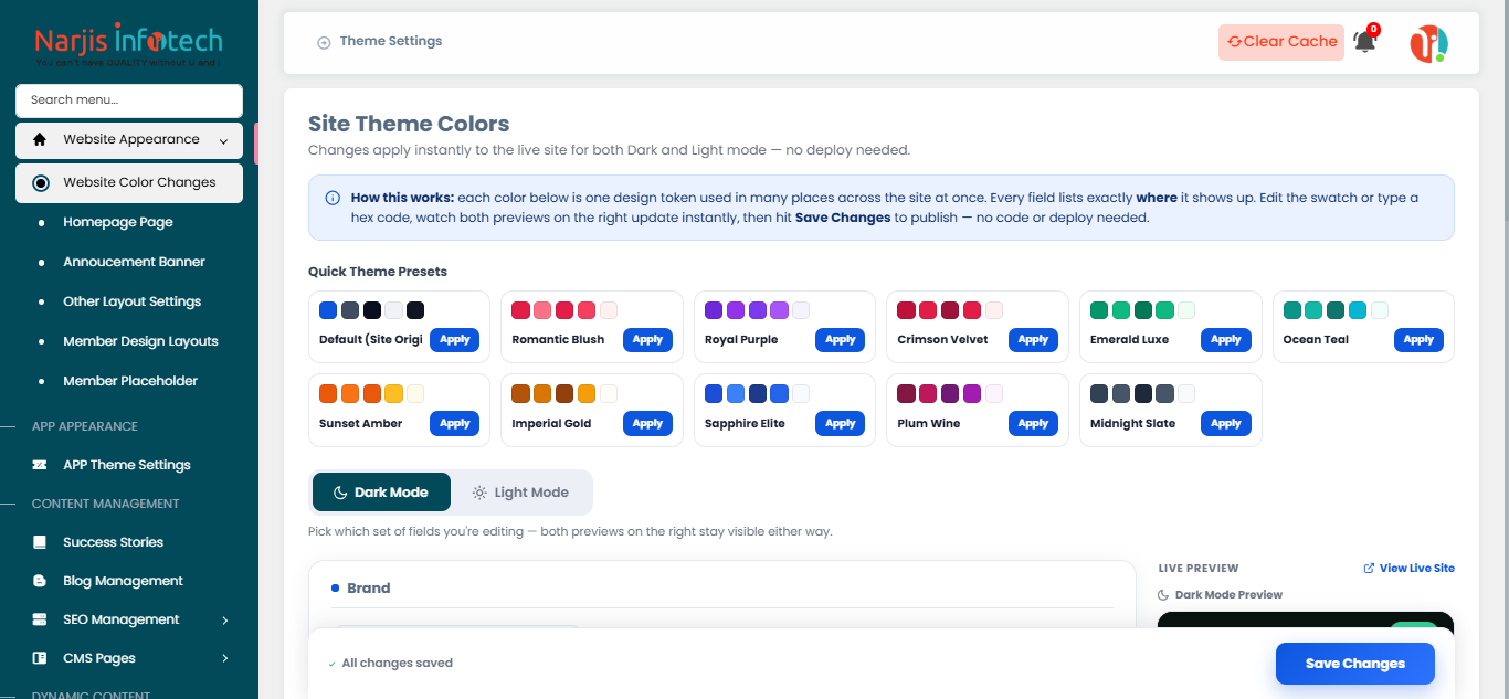 Website Color Changes – screen