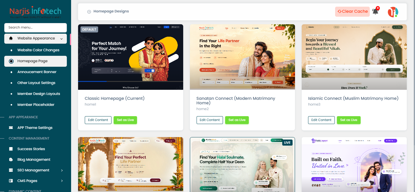 Homepage Page – screen