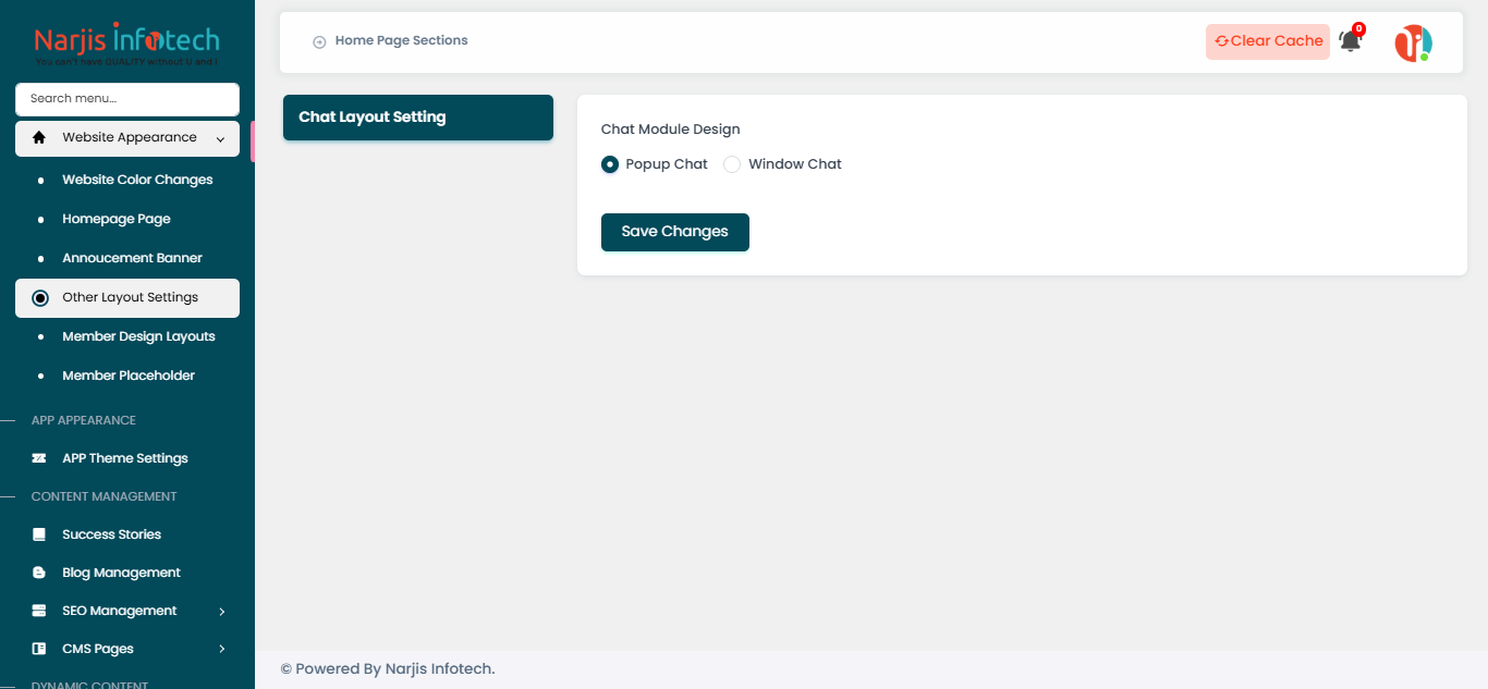 Other Layout Settings – screen