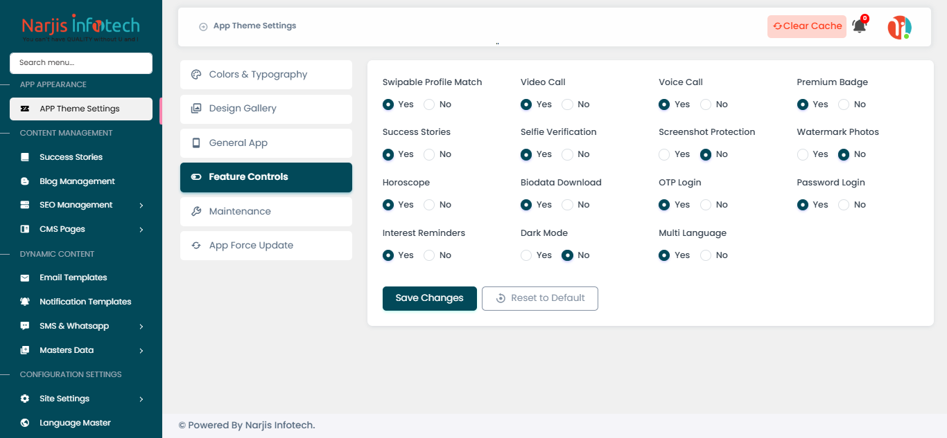 Feature Controls – screen