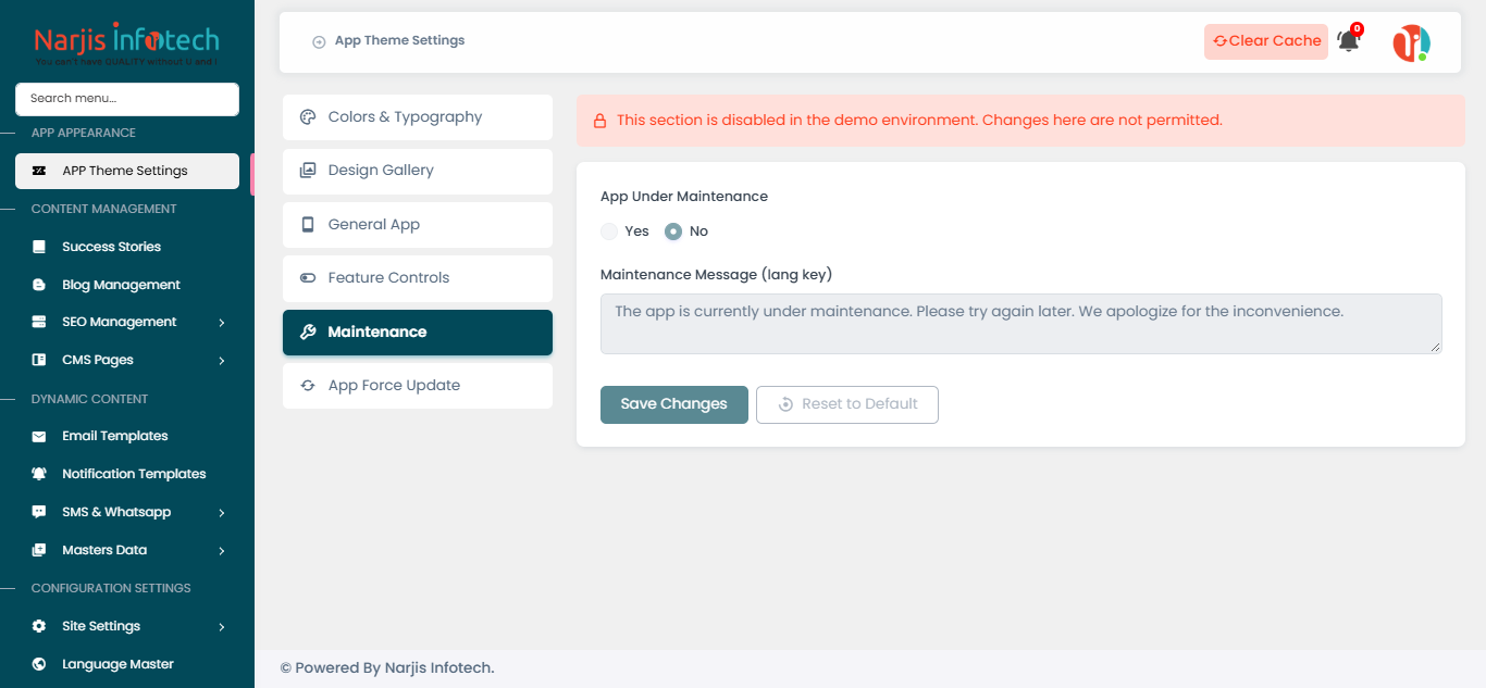Maintenance – screen