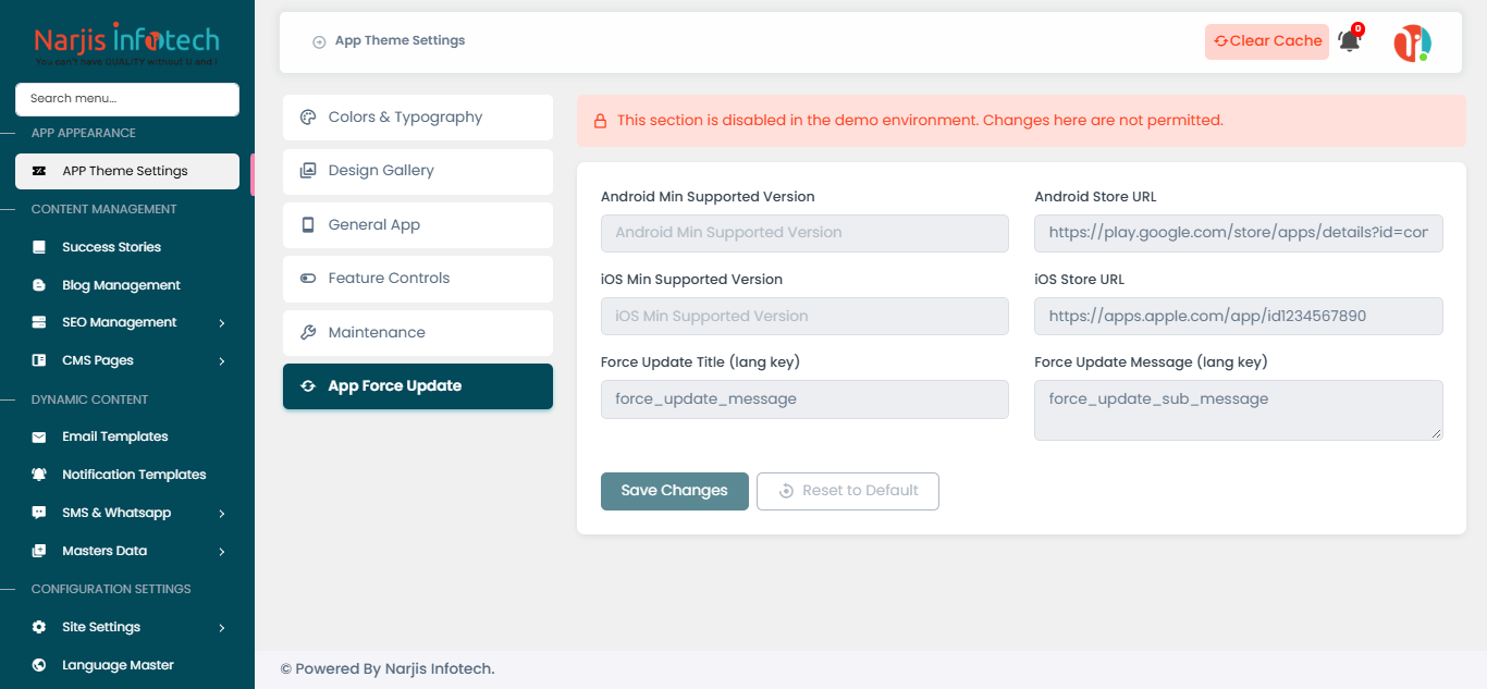 App Force Update – screen