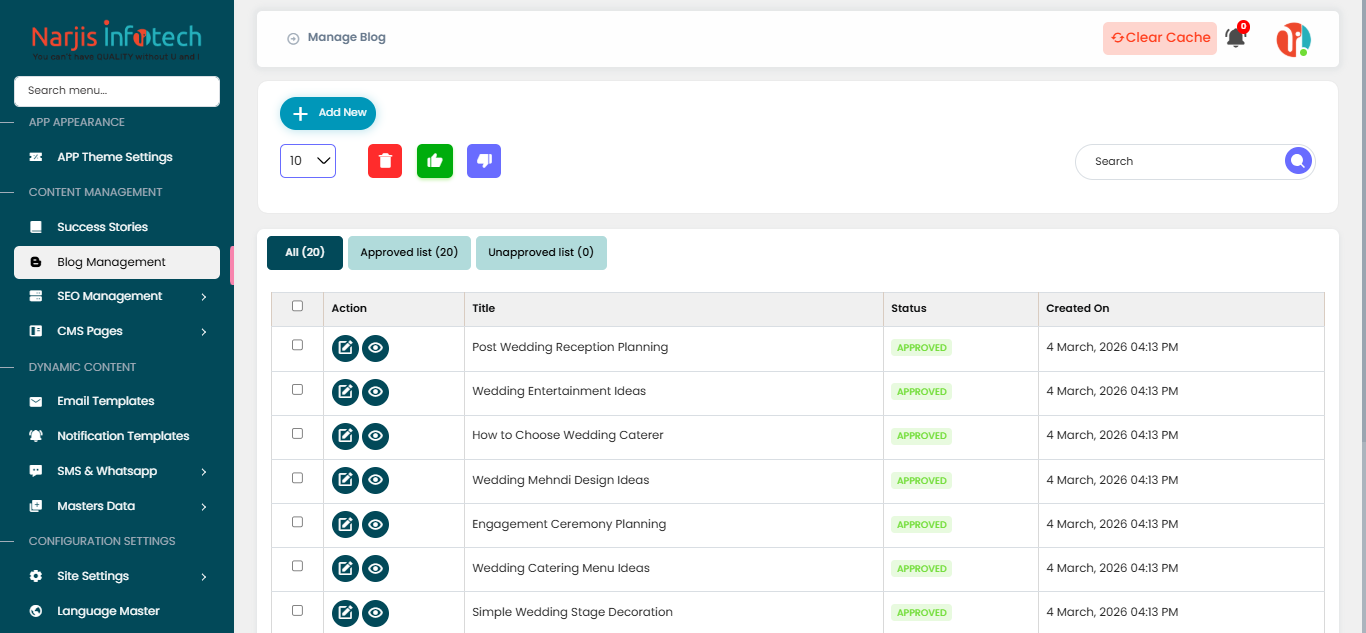Blog Management – screen