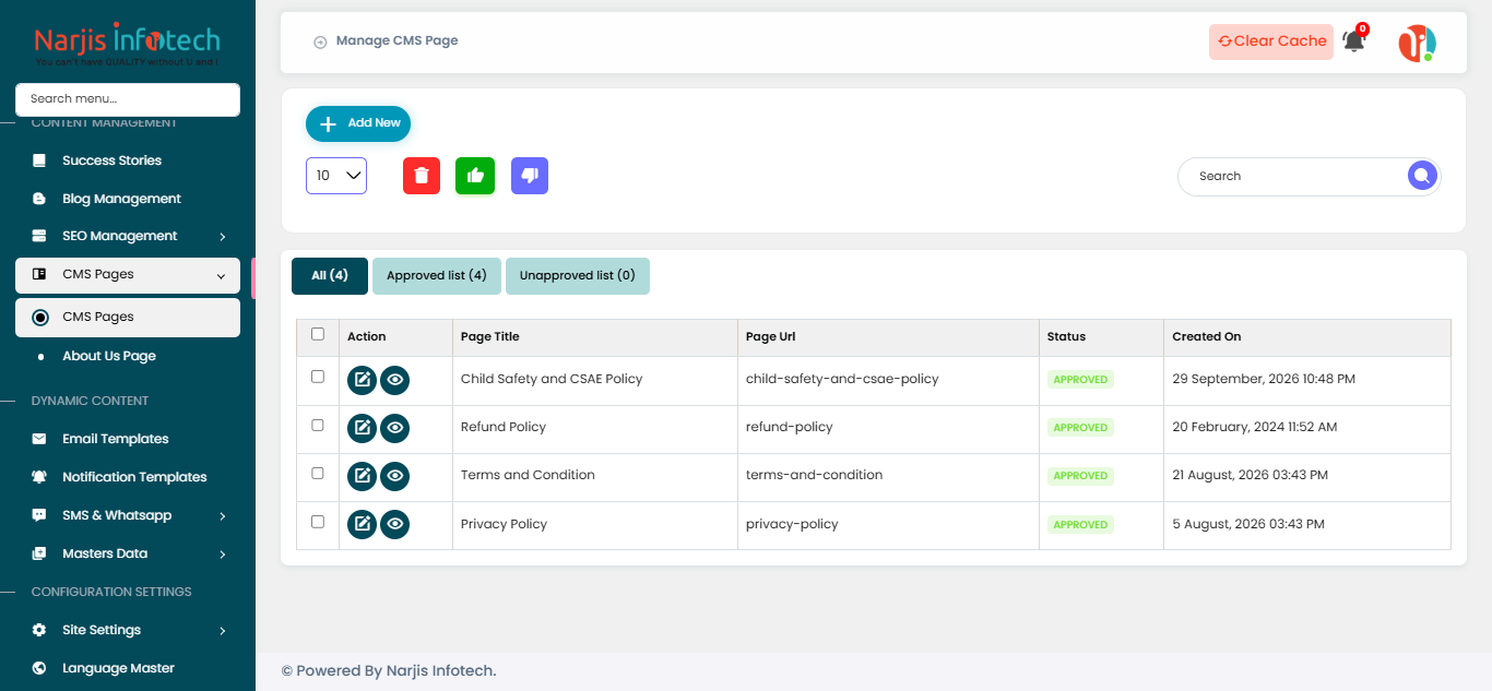 CMS Pages – screen