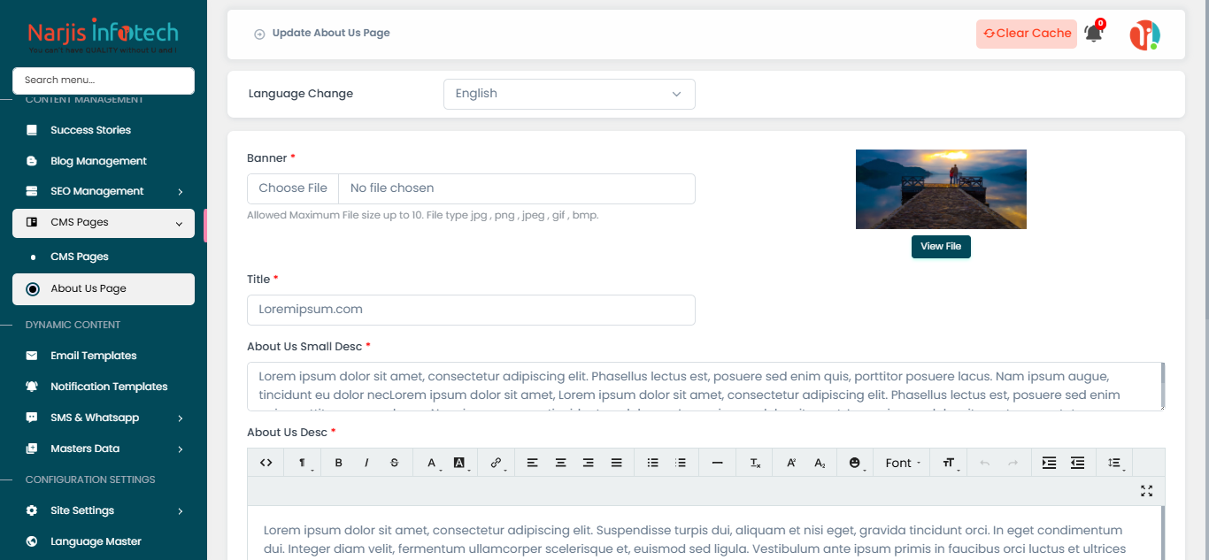 About Us Page – screen