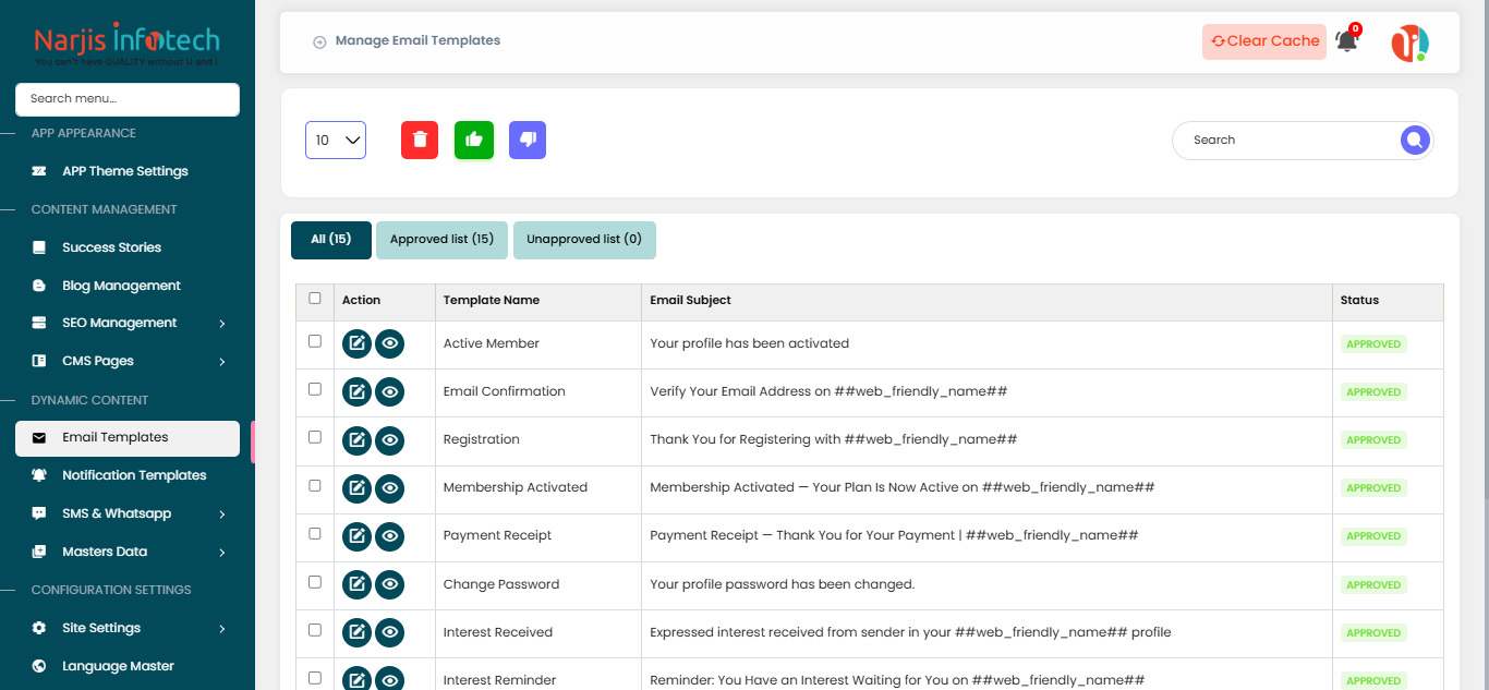 Email Templates – screen