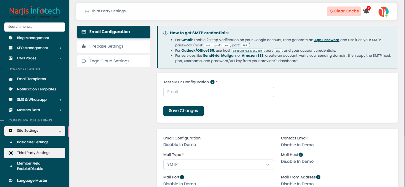Third Party Settings – screen