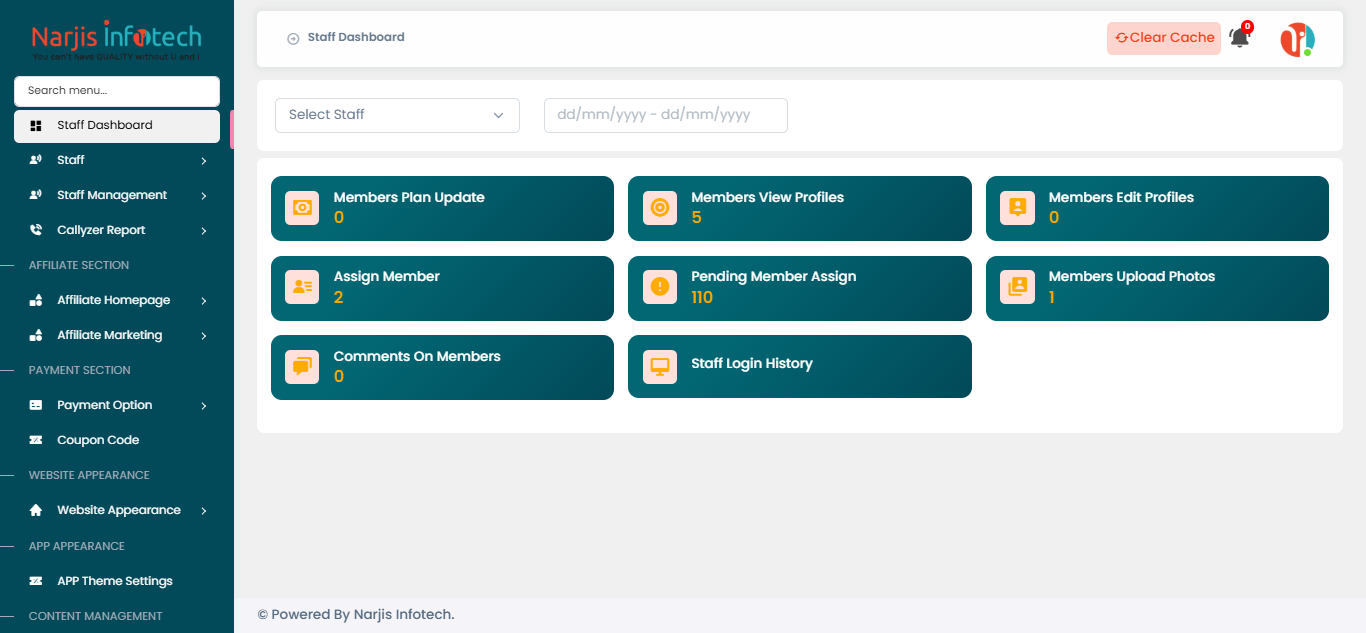 Staff Dashboard – screen