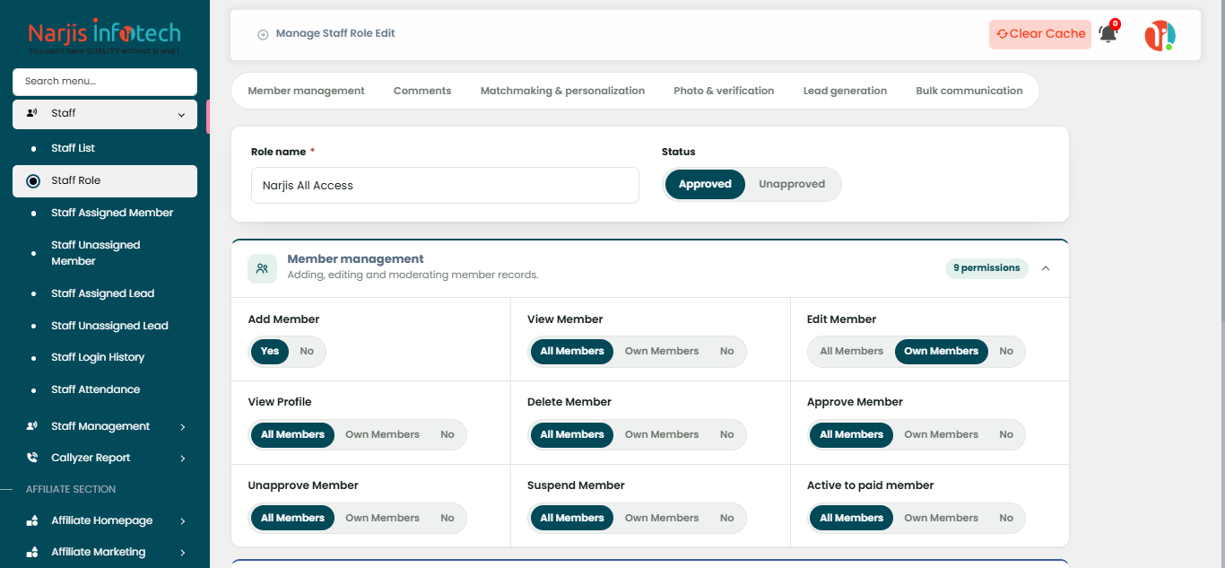 Staff Role – screen